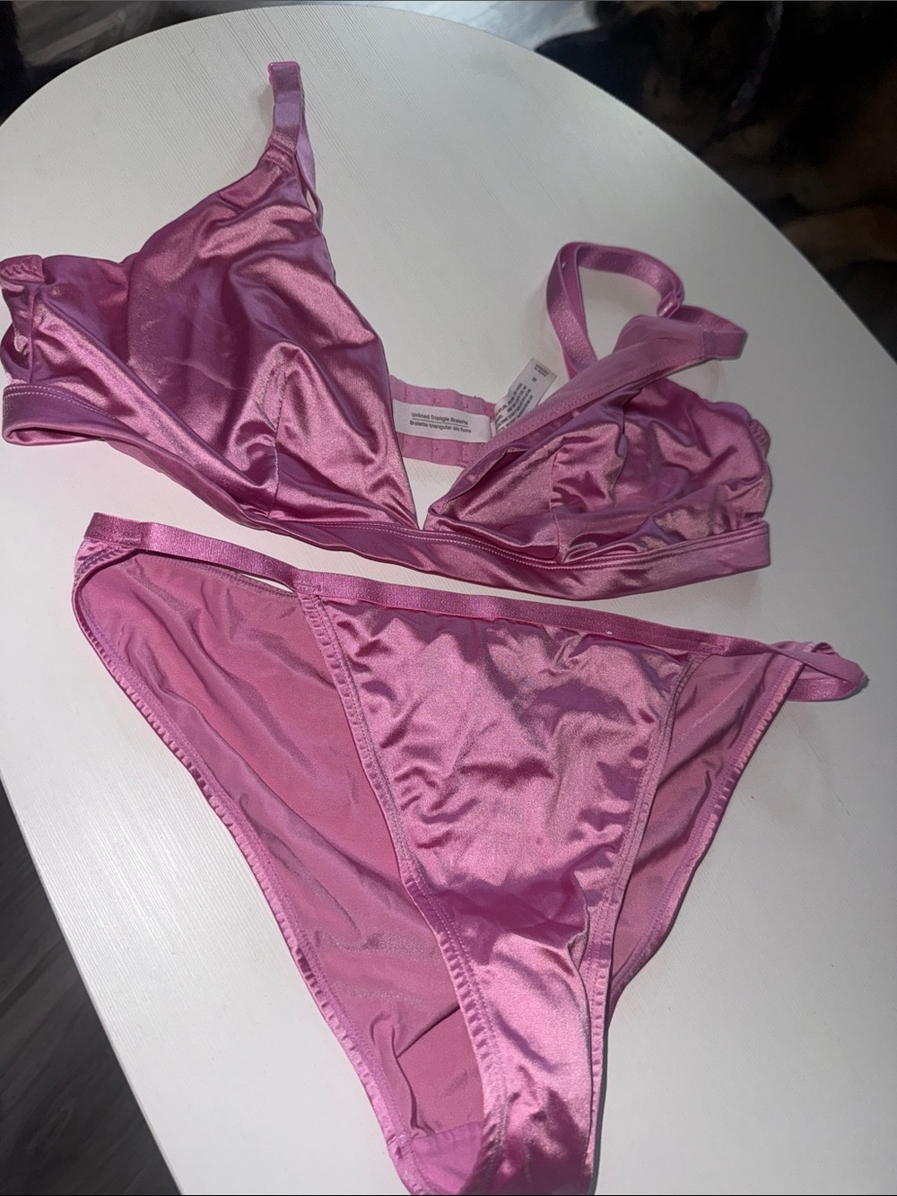 Pink Satin Bralette and Brief Set